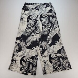 Christian Siriano Pants Womens Medium Wide Leg 100% Linen Crop Palm Tree Pull On